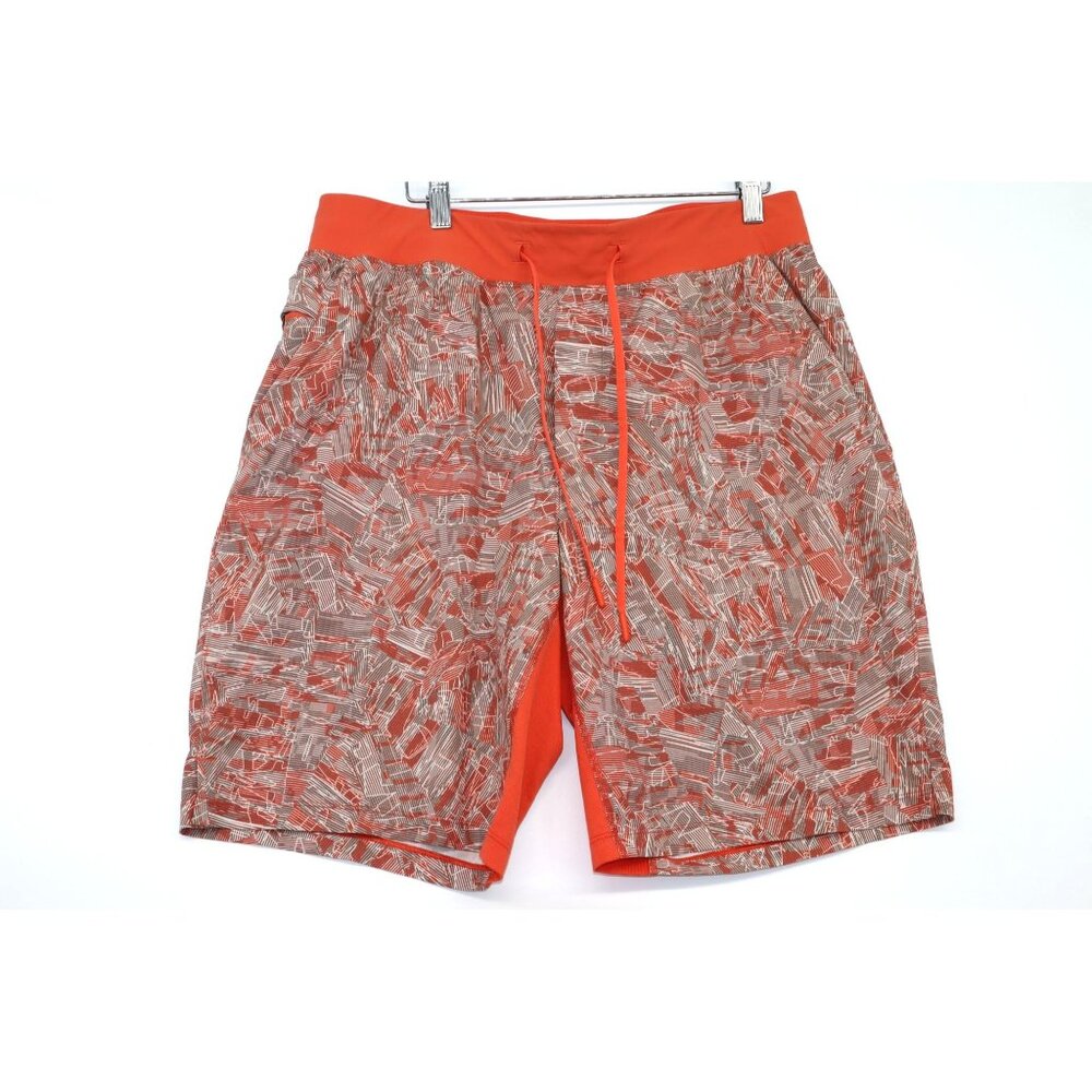 Lululemon Men's Patterned Athletic Board Shorts L Swimming  Elastane Red/White
